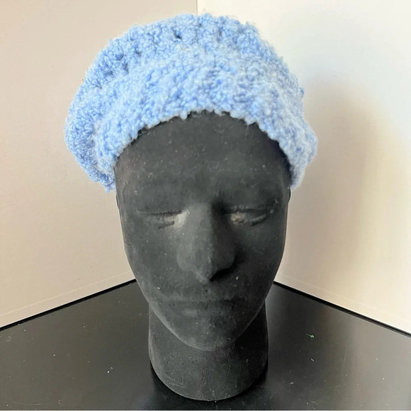 Vintage Periwinkle Blue Soft Cozy Hand Knit Crochet Slouch Beanie - Picture 2 of 8
